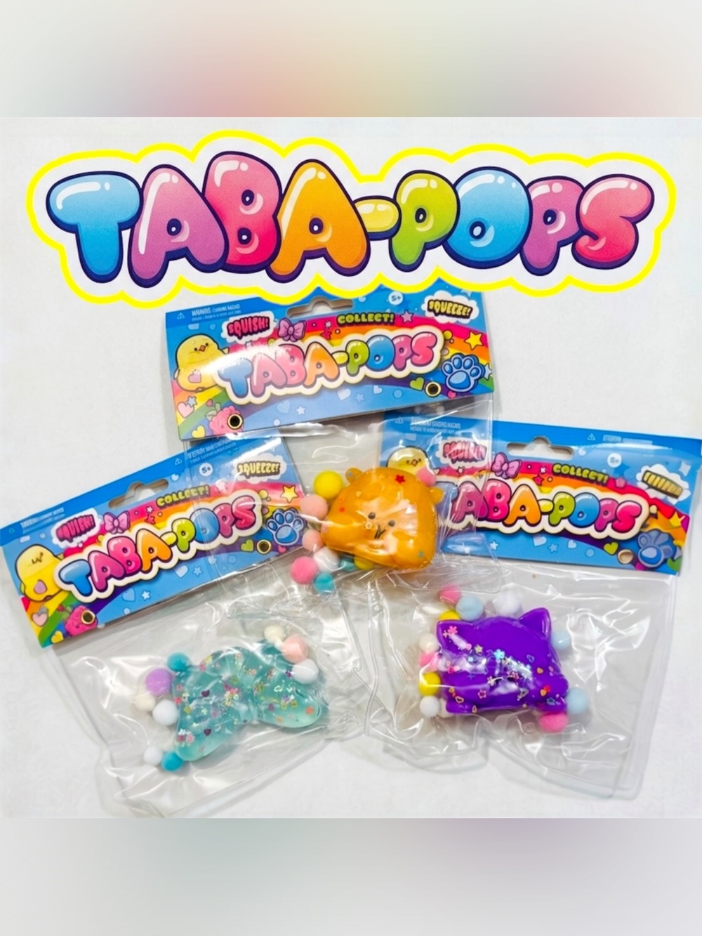 TABA-POPS Squishy Toy Lot of 3 Jelly Glitter Squishies Squeeze Toy Pack New